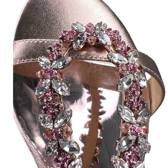 NEW Badgley Mischka Sandals Metallic Rose Gold Haynes Jeweled Shoes Pink 9.5 - Picture 2 of 8